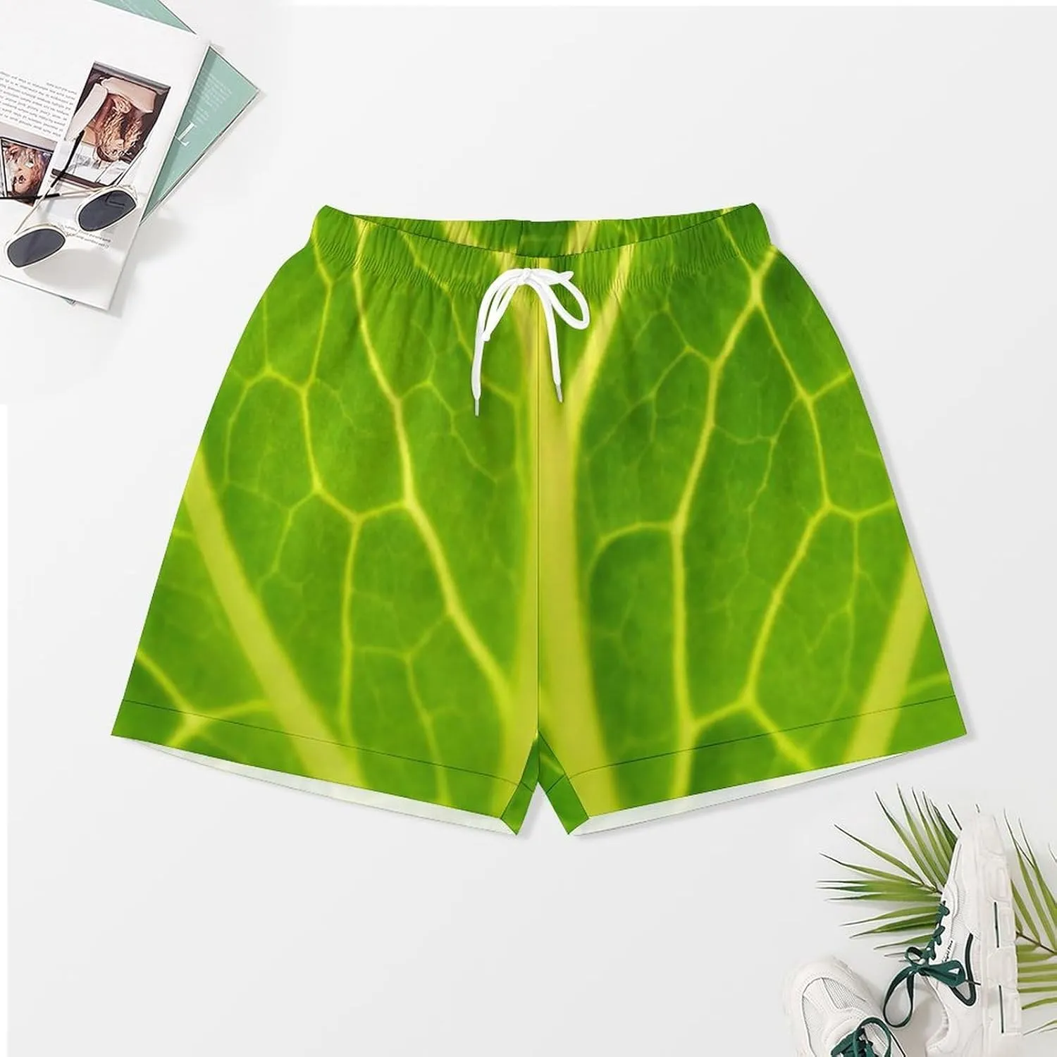 Green Cabbage Leaf Silk Women Pajama Set Short Sleeve Comfy Pjs Sets 2 Piece Lounge Set