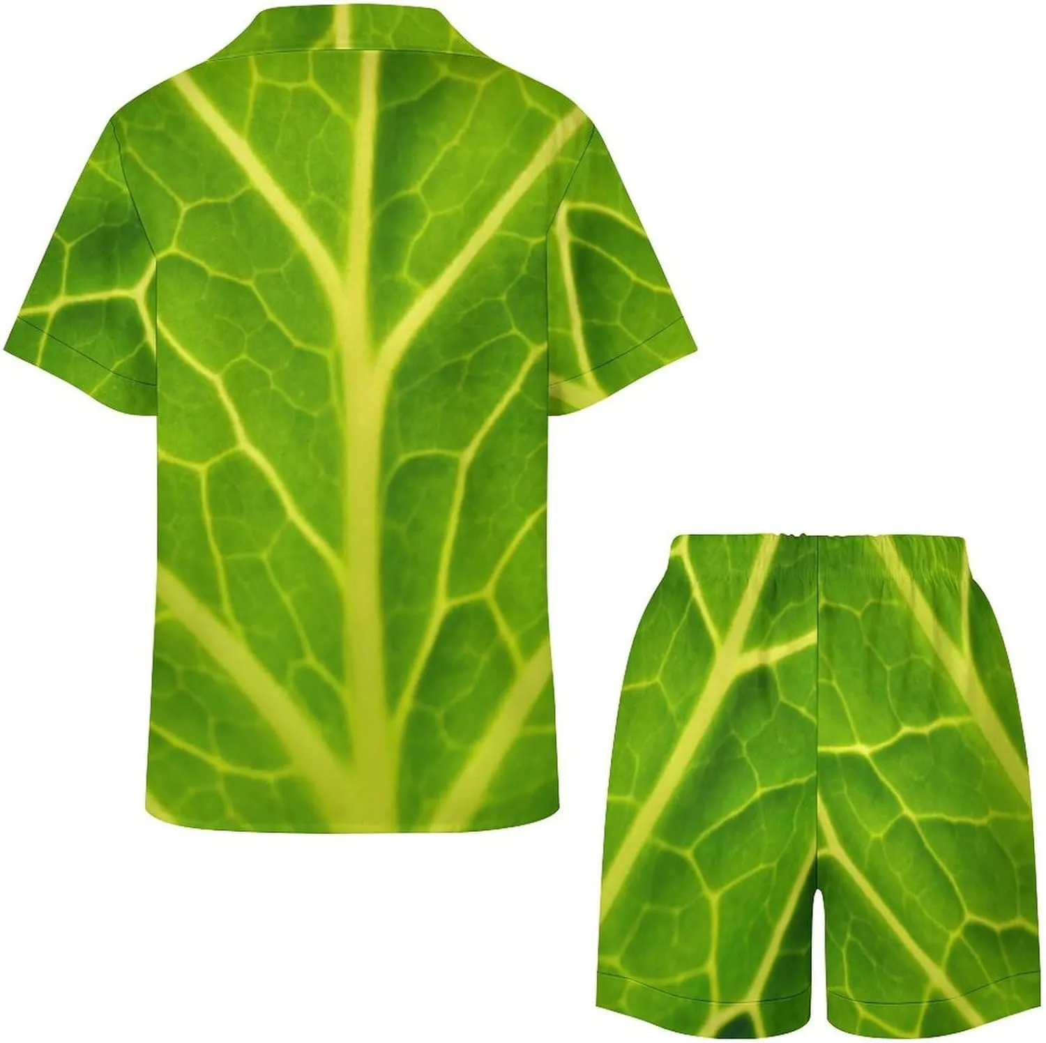 Green Cabbage Leaf Silk Women Pajama Set Short Sleeve Comfy Pjs Sets 2 Piece Lounge Set