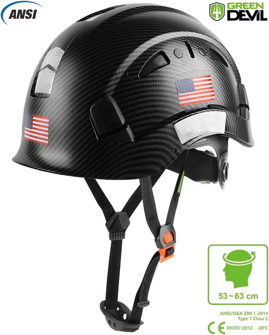 GREEN DEVIL Safety Helmet Hard Hat Adjustable Lightweight Vented ABS Work Helmet 6-Point Suspension ANSI Z89.1 Approved Ideal for Industrial & Construction