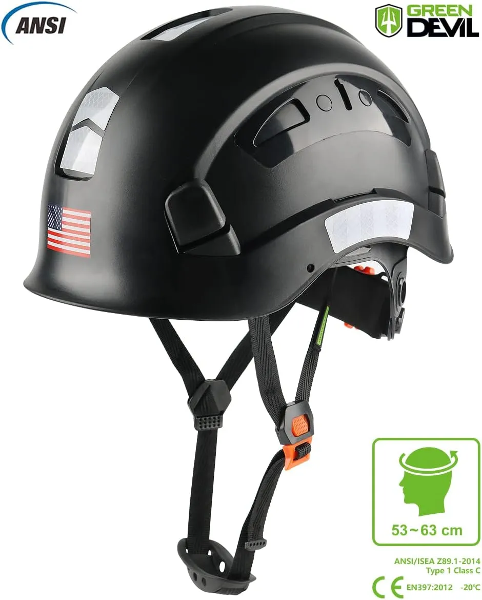 GREEN DEVIL Safety Helmet Hard Hat Adjustable Lightweight Vented ABS Work Helmet 6-Point Suspension ANSI Z89.1 Approved Ideal for Industrial & Construction