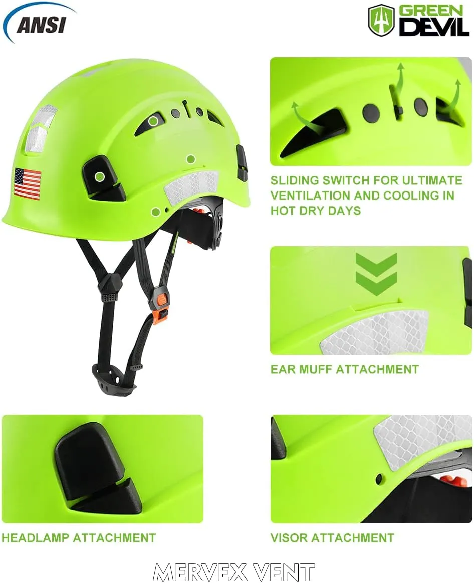 GREEN DEVIL Safety Helmet Hard Hat Adjustable Lightweight Vented ABS Work Helmet 6-Point Suspension ANSI Z89.1 Approved Ideal for Industrial & Construction