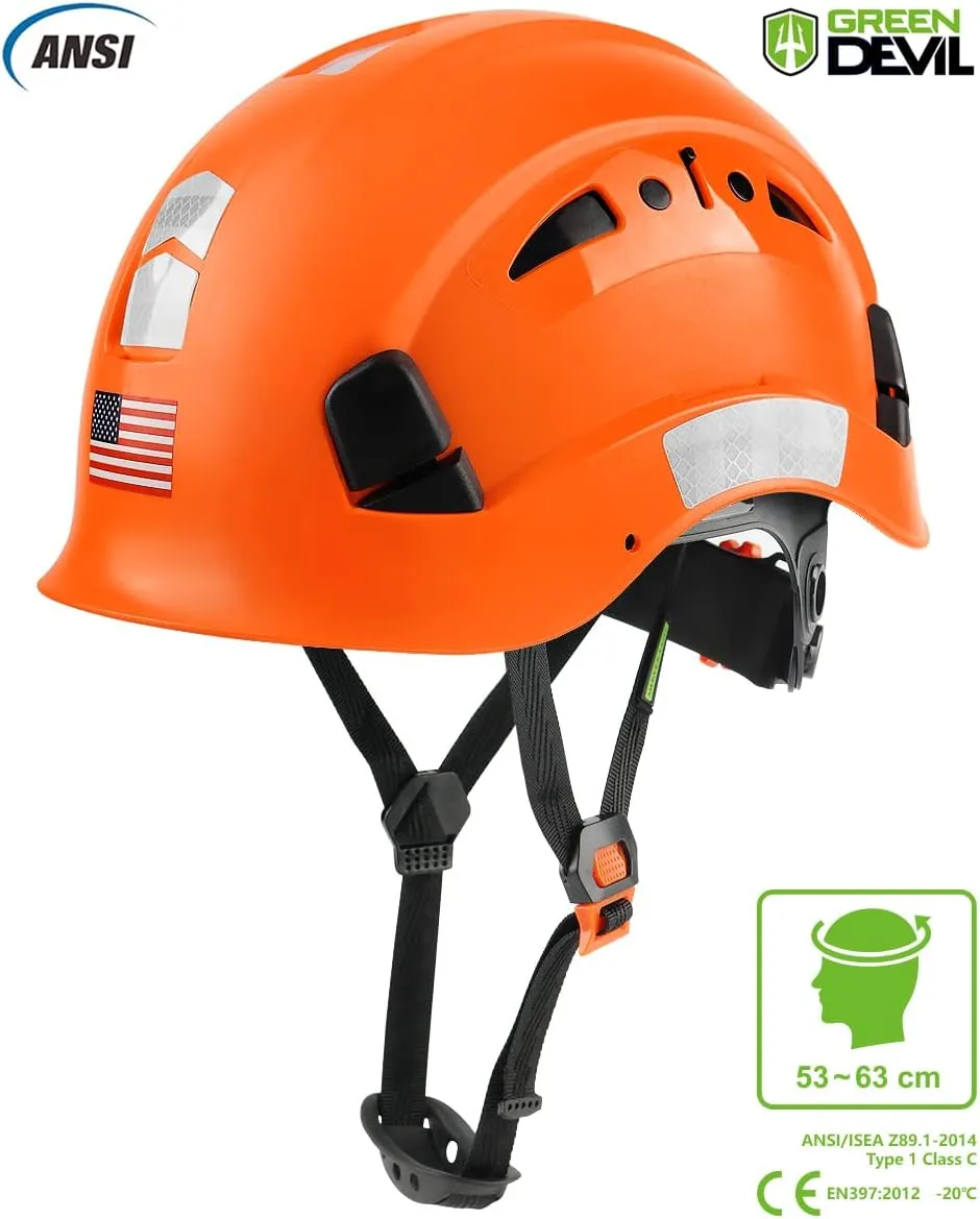 GREEN DEVIL Safety Helmet Hard Hat Adjustable Lightweight Vented ABS Work Helmet 6-Point Suspension ANSI Z89.1 Approved Ideal for Industrial & Construction