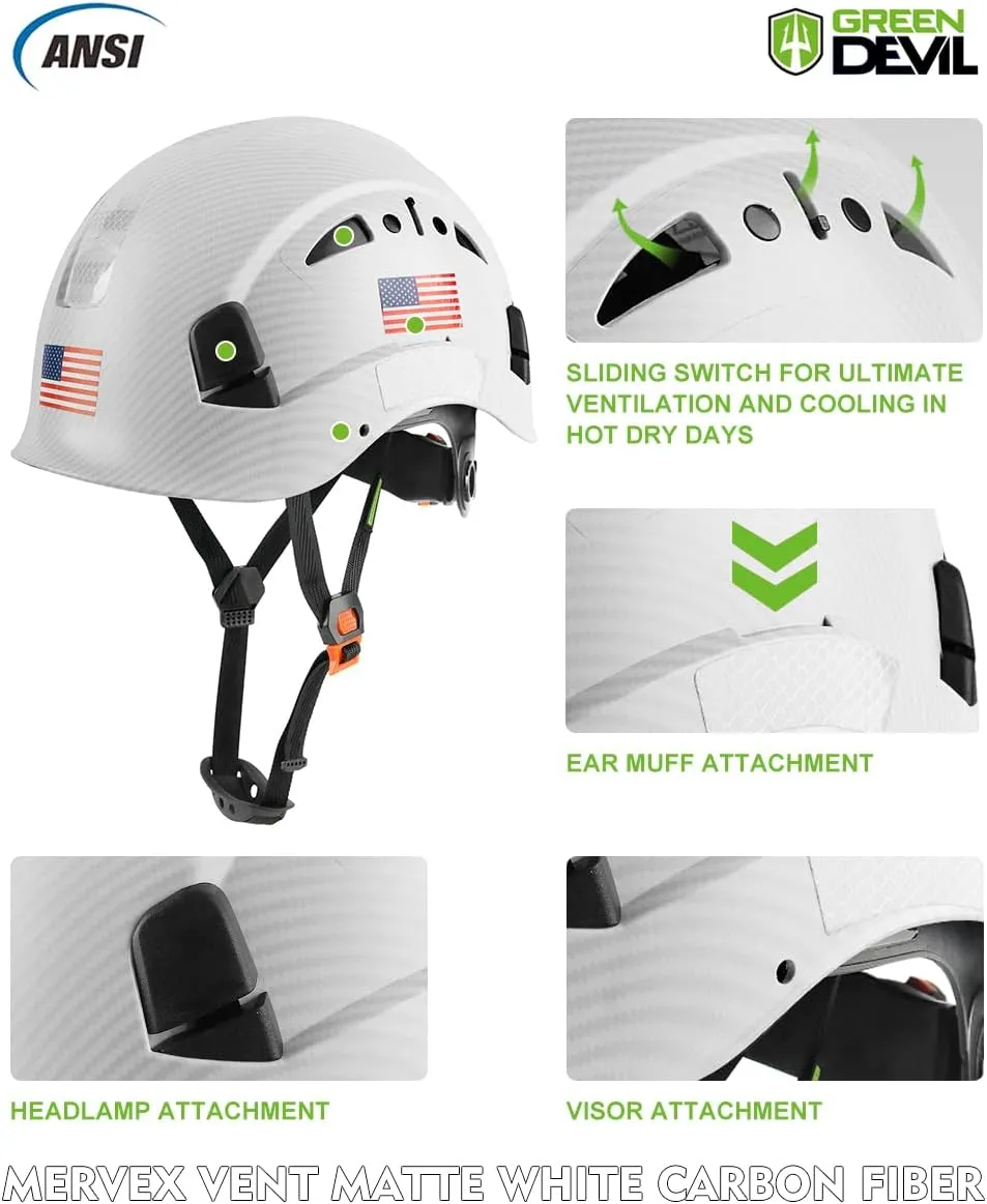 GREEN DEVIL Safety Helmet Hard Hat Adjustable Lightweight Vented ABS Work Helmet 6-Point Suspension ANSI Z89.1 Approved Ideal for Industrial & Construction