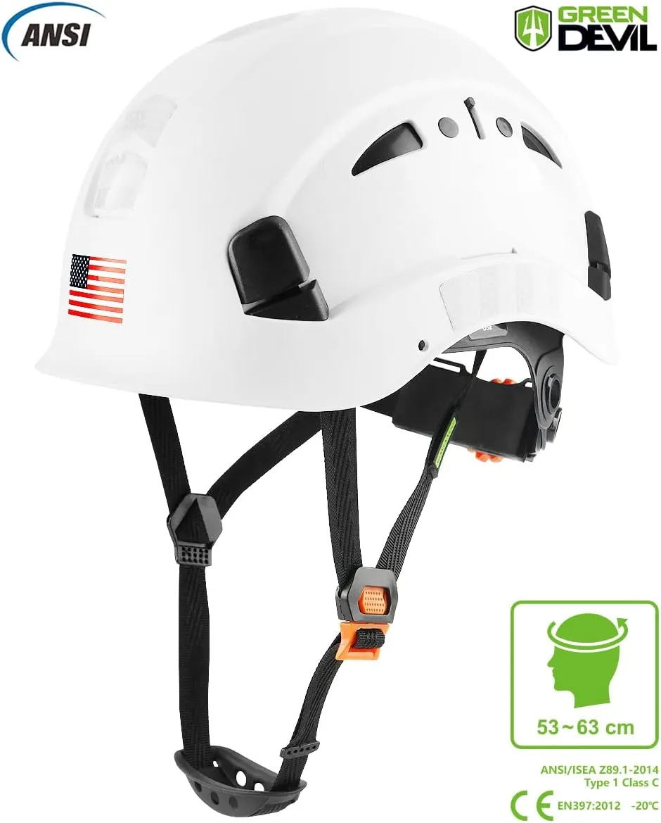 GREEN DEVIL Safety Helmet Hard Hat Adjustable Lightweight Vented ABS Work Helmet 6-Point Suspension ANSI Z89.1 Approved Ideal for Industrial & Construction