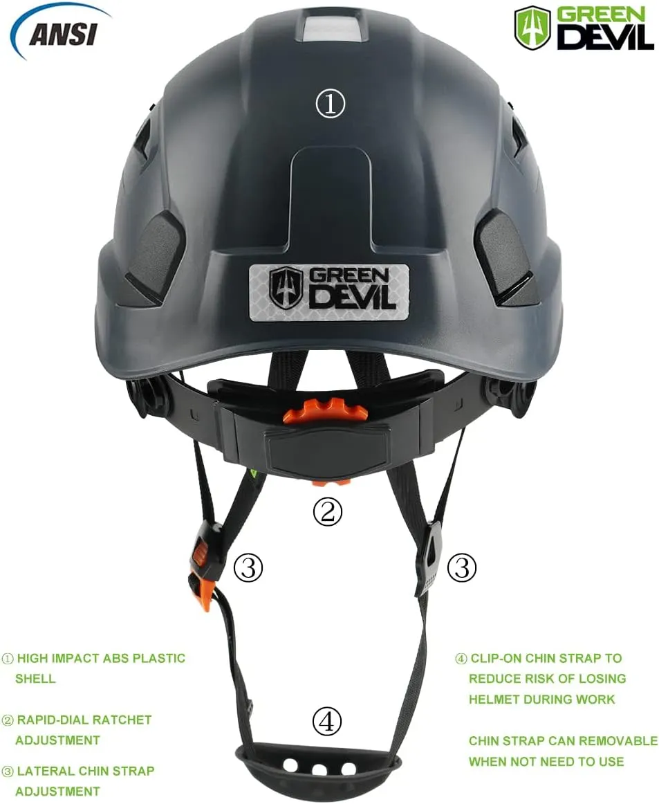 GREEN DEVIL Safety Helmet Hard Hat Adjustable Lightweight Vented ABS Work Helmet 6-Point Suspension ANSI Z89.1 Approved Ideal for Industrial & Construction