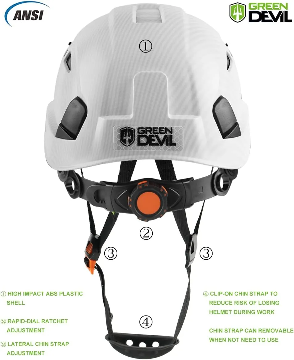 GREEN DEVIL Safety Helmet Hard Hat Adjustable Lightweight Vented ABS Work Helmet 6-Point Suspension ANSI Z89.1 Approved Ideal for Industrial & Construction