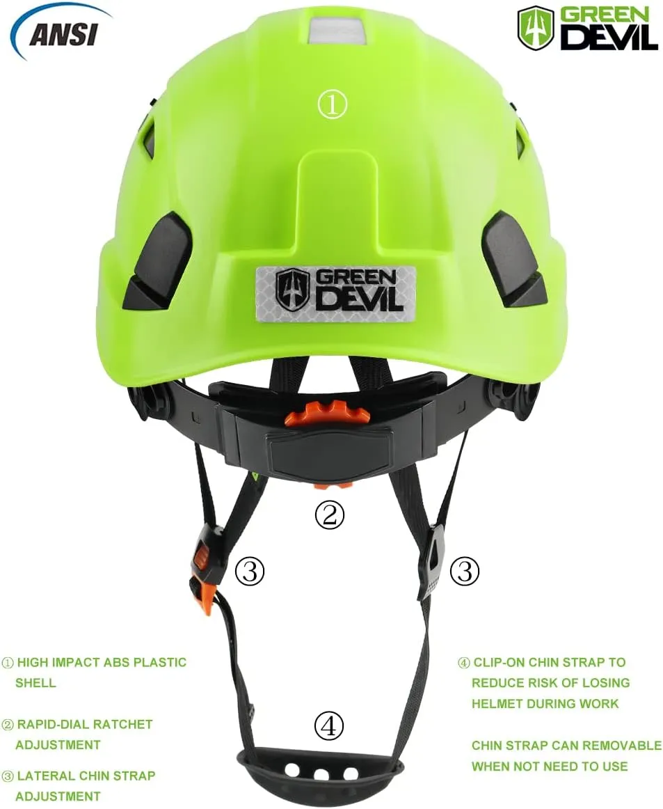 GREEN DEVIL Safety Helmet Hard Hat Adjustable Lightweight Vented ABS Work Helmet 6-Point Suspension ANSI Z89.1 Approved Ideal for Industrial & Construction