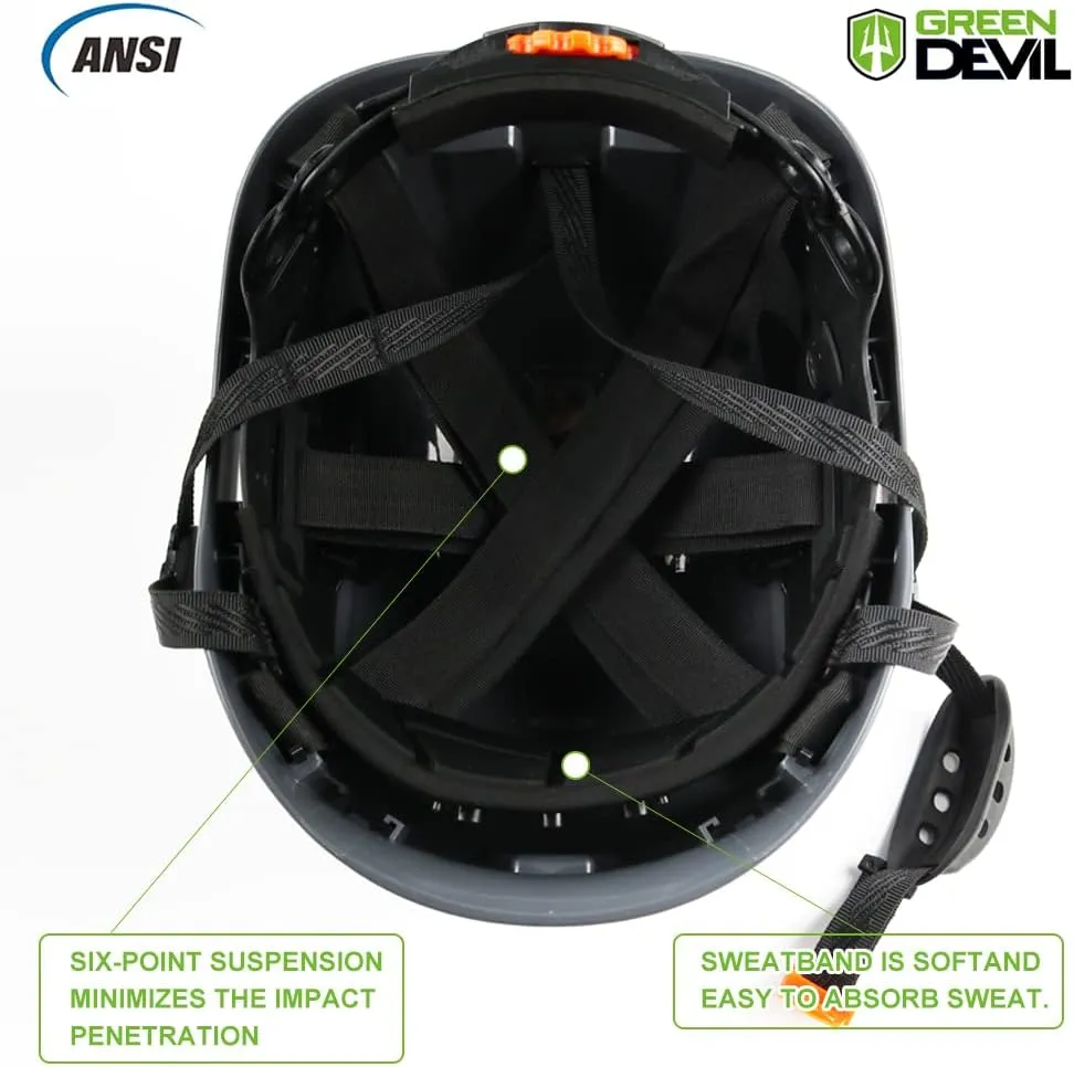 GREEN DEVIL Safety Helmet Hard Hat Adjustable Lightweight Vented ABS Work Helmet 6-Point Suspension ANSI Z89.1 Approved Ideal for Industrial & Construction
