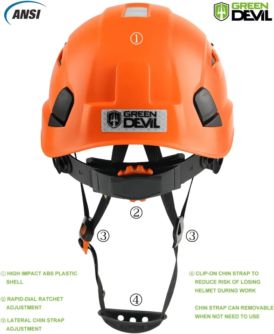 GREEN DEVIL Safety Helmet Hard Hat Adjustable Lightweight Vented ABS Work Helmet 6-Point Suspension ANSI Z89.1 Approved Ideal for Industrial & Construction