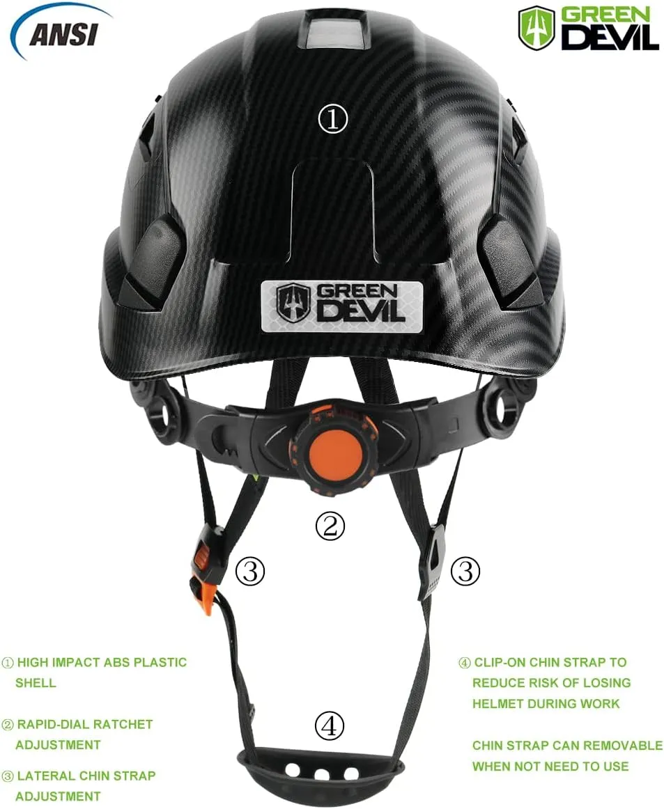 GREEN DEVIL Safety Helmet Hard Hat Adjustable Lightweight Vented ABS Work Helmet 6-Point Suspension ANSI Z89.1 Approved Ideal for Industrial & Construction