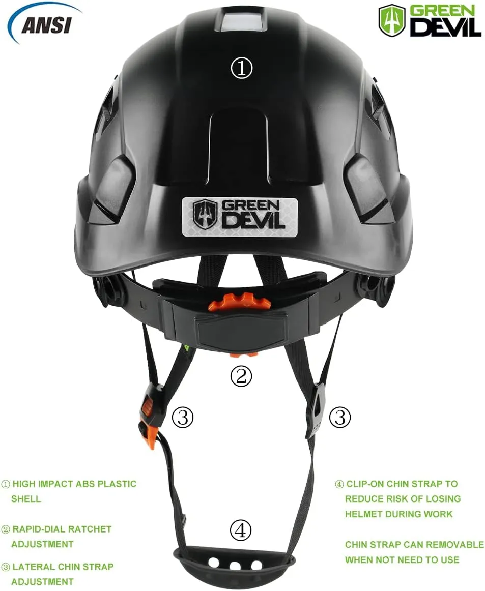 GREEN DEVIL Safety Helmet Hard Hat Adjustable Lightweight Vented ABS Work Helmet 6-Point Suspension ANSI Z89.1 Approved Ideal for Industrial & Construction