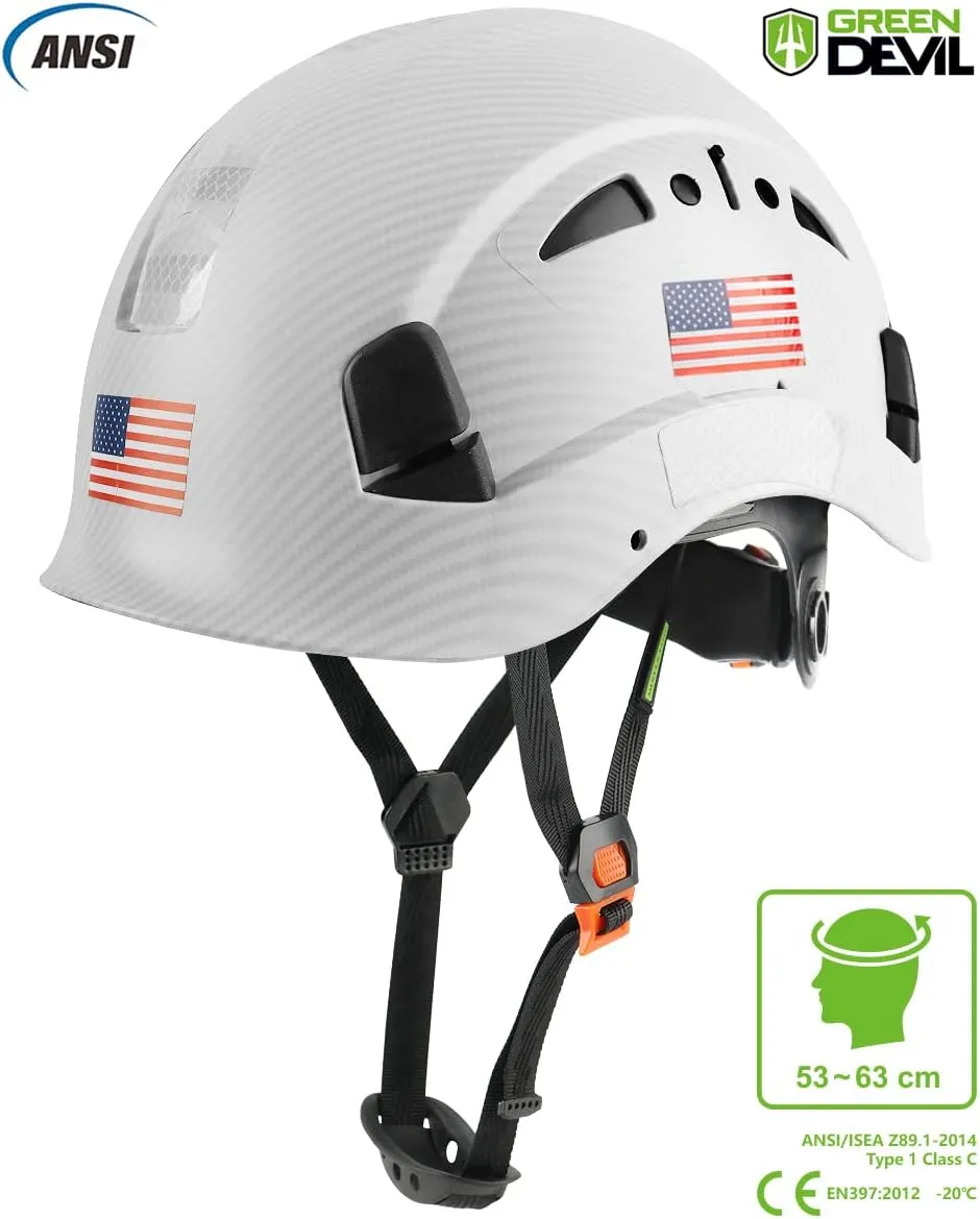 GREEN DEVIL Safety Helmet Hard Hat Adjustable Lightweight Vented ABS Work Helmet 6-Point Suspension ANSI Z89.1 Approved Ideal for Industrial & Construction