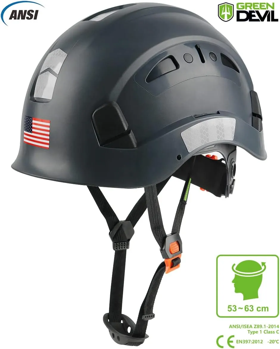 GREEN DEVIL Safety Helmet Hard Hat Adjustable Lightweight Vented ABS Work Helmet 6-Point Suspension ANSI Z89.1 Approved Ideal for Industrial & Construction