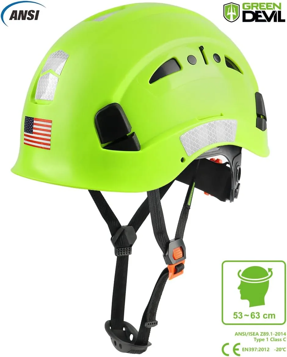 GREEN DEVIL Safety Helmet Hard Hat Adjustable Lightweight Vented ABS Work Helmet 6-Point Suspension ANSI Z89.1 Approved Ideal for Industrial & Construction
