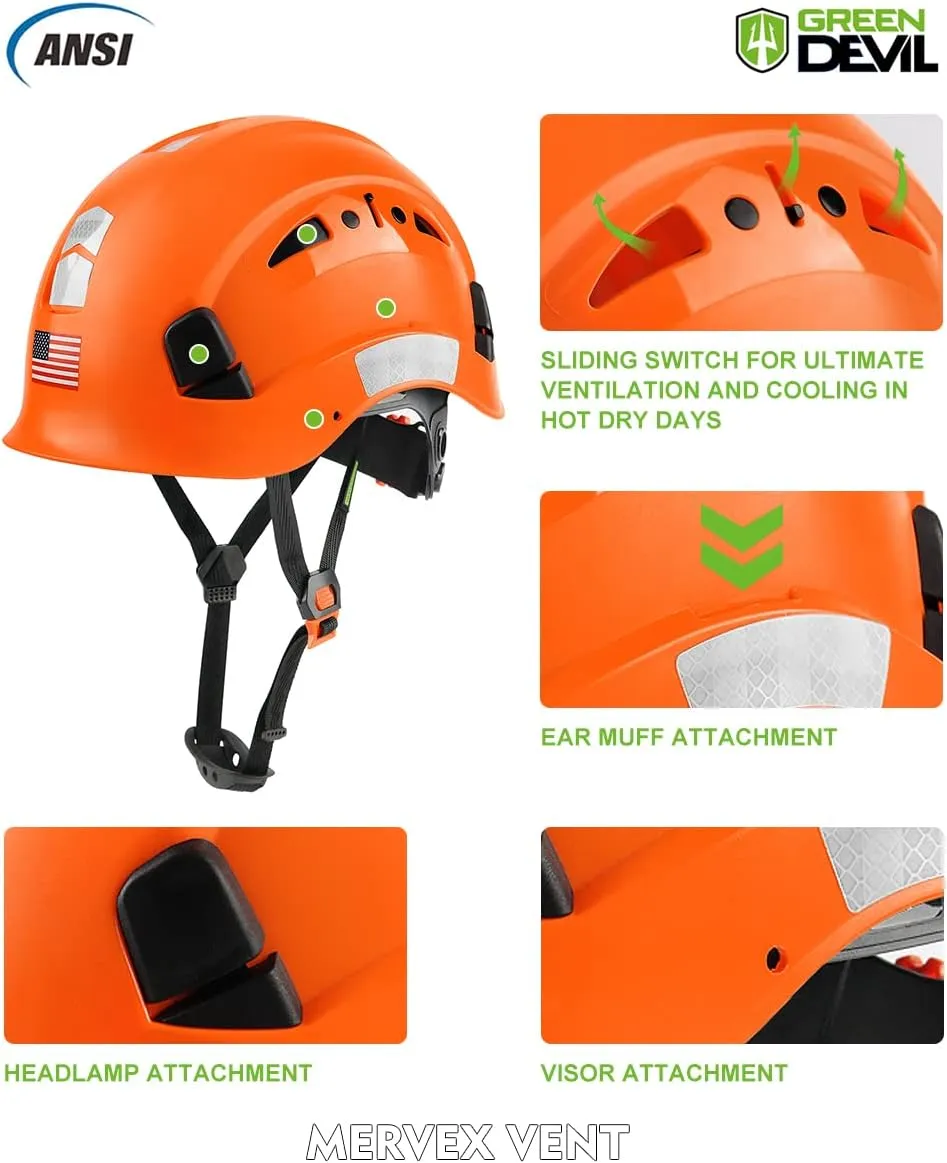 GREEN DEVIL Safety Helmet Hard Hat Adjustable Lightweight Vented ABS Work Helmet 6-Point Suspension ANSI Z89.1 Approved Ideal for Industrial & Construction