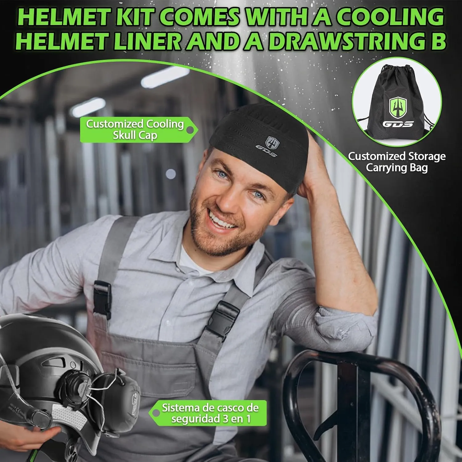 GREEN DEVIL Safety Helmet Hard Hat with Visor and Bluettoth Ear Muffs Vented Work Helmet for Men and Women ANSI Z89.1 Approved Hardhat Ideal for Industrial & Construction