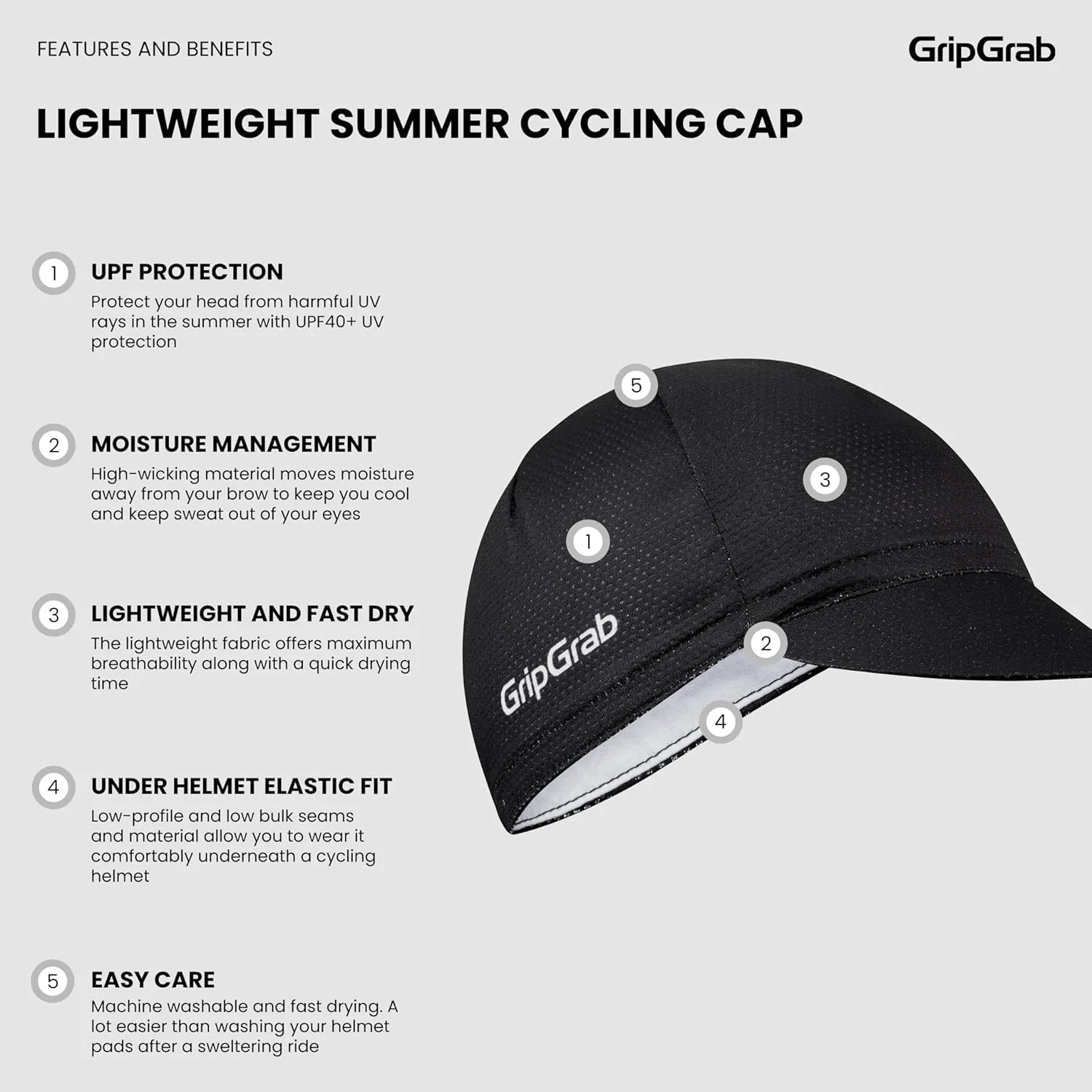 GripGrab Lightweight Summer Cycling Cap UV-Protection Under-Helmet Visor Mesh Hat Thin Breathable SPF Bicycle Headwear