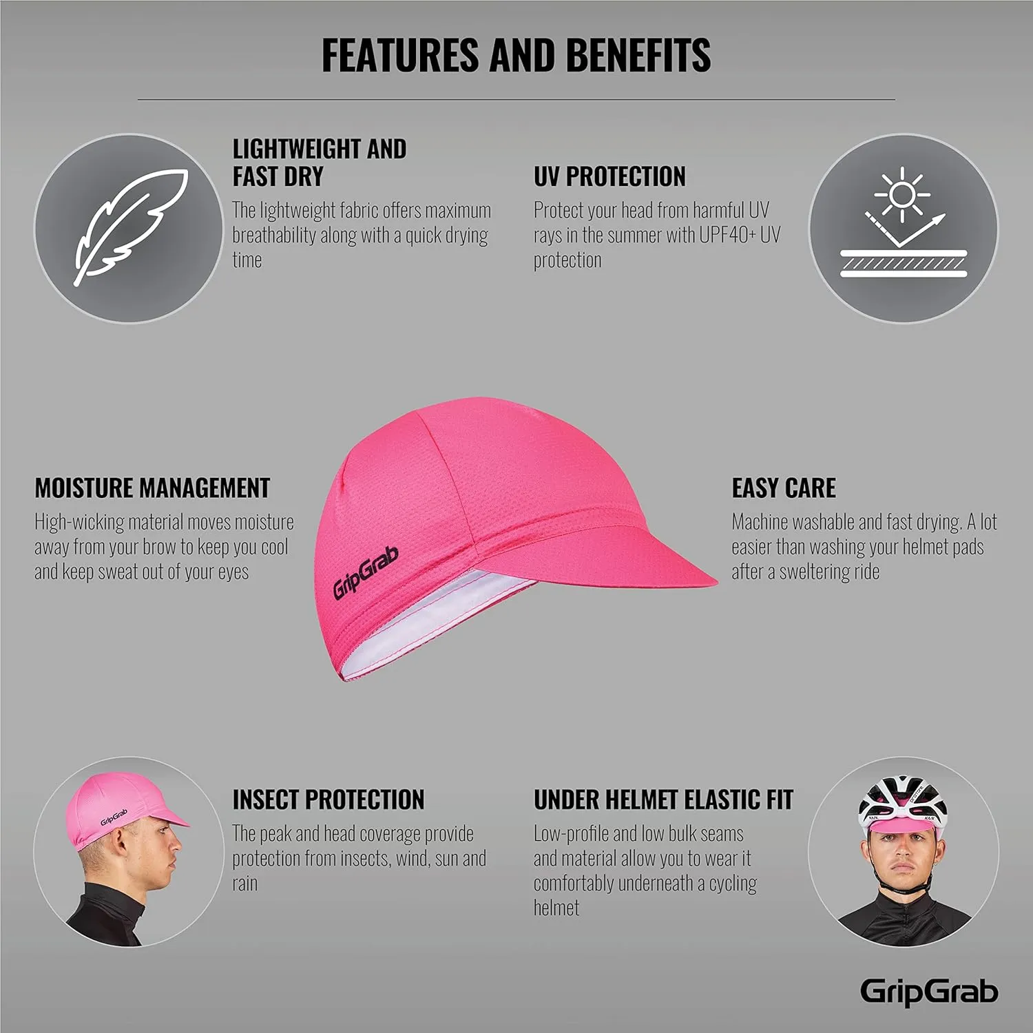 GripGrab Lightweight Summer Cycling Cap UV-Protection Under-Helmet Visor Mesh Hat Thin Breathable SPF Bicycle Headwear