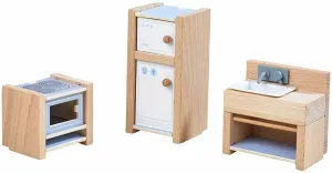 HABA Little Friends Kitchen Room Set - Wooden Dollhouse Furniture for 4" Bendy Dolls