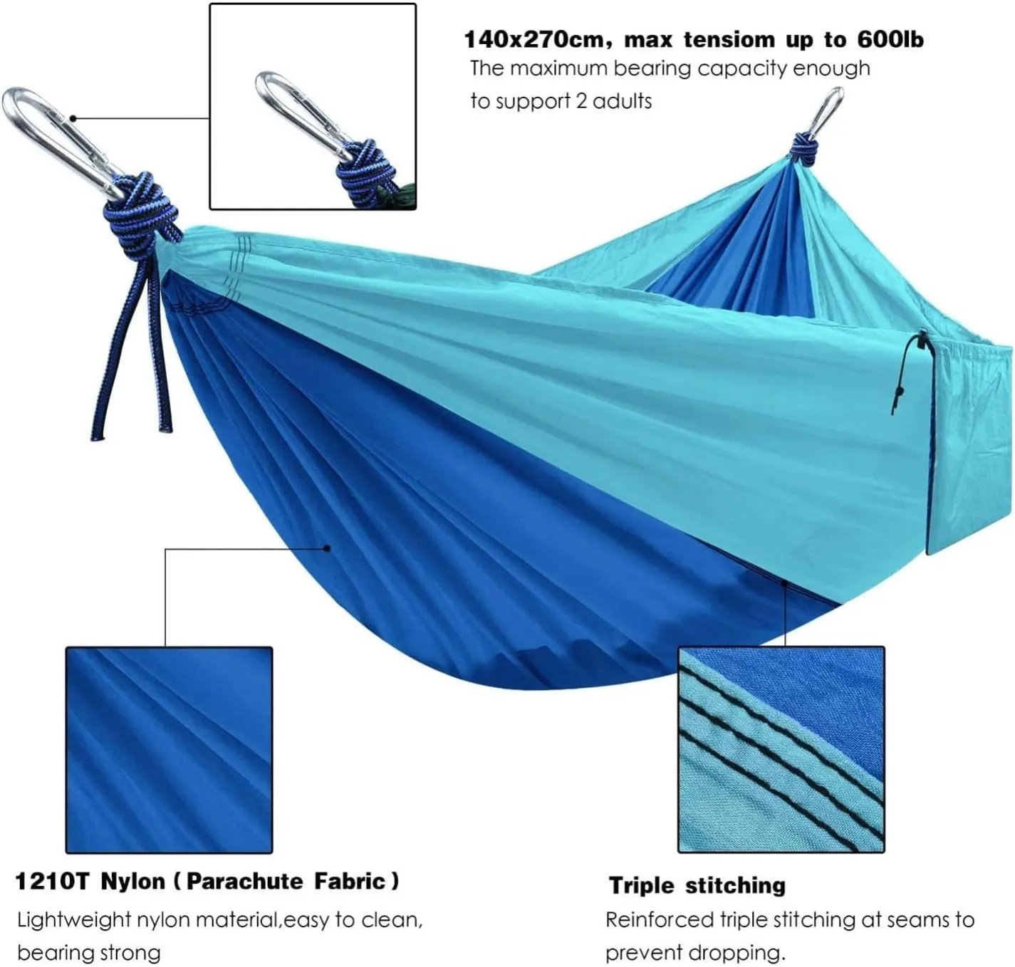 Hammocks,1Pc Outdoor Camping Hammock; Portable Nylon Parachute Hammock 106 * 55In(B)