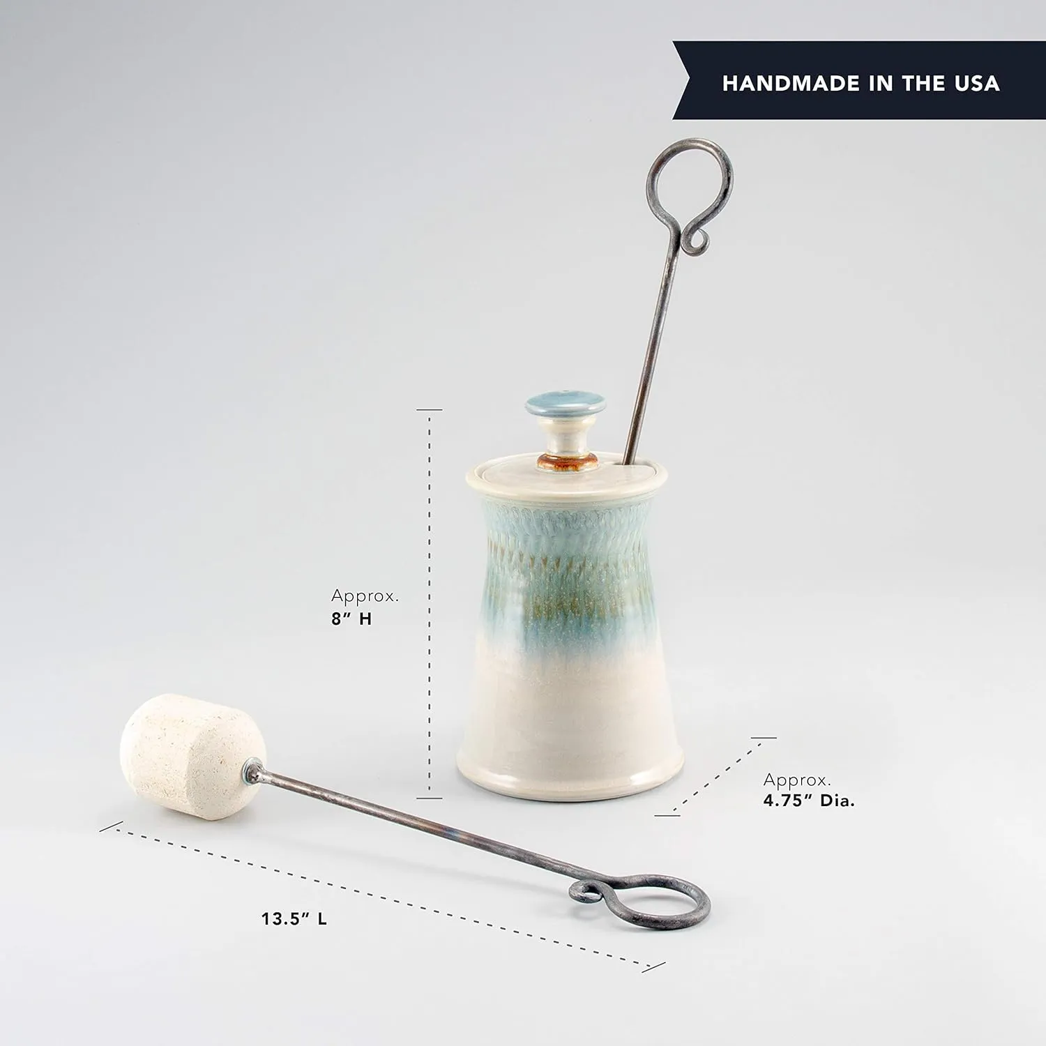 Handmade Cape Cod Firelighter Firepot with Iron and Soapstone Fire Starter Wand for fireplace, woodstove, firepit
