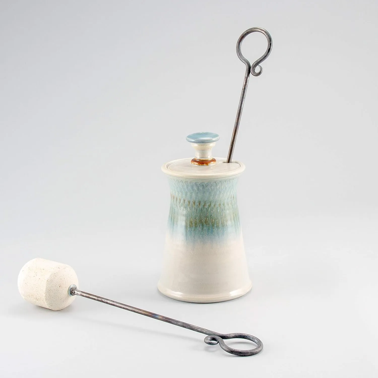 Handmade Cape Cod Firelighter Firepot with Iron and Soapstone Fire Starter Wand for fireplace, woodstove, firepit