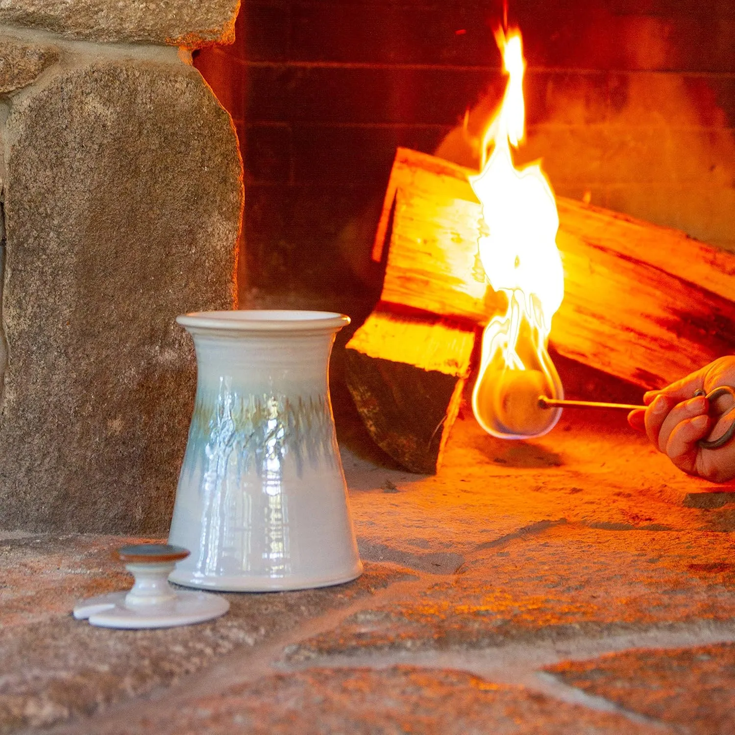 Handmade Cape Cod Firelighter Firepot with Iron and Soapstone Fire Starter Wand for fireplace, woodstove, firepit