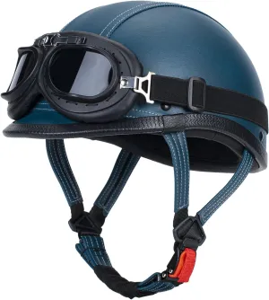 Handmade Leather Motorcycle Helmet Retro Half Face Helmet for Adults Men & Women, Lightweight Open Face 1/2 Vintage Helmets for Moped Cruiser Scooter Chopper DOT Approved