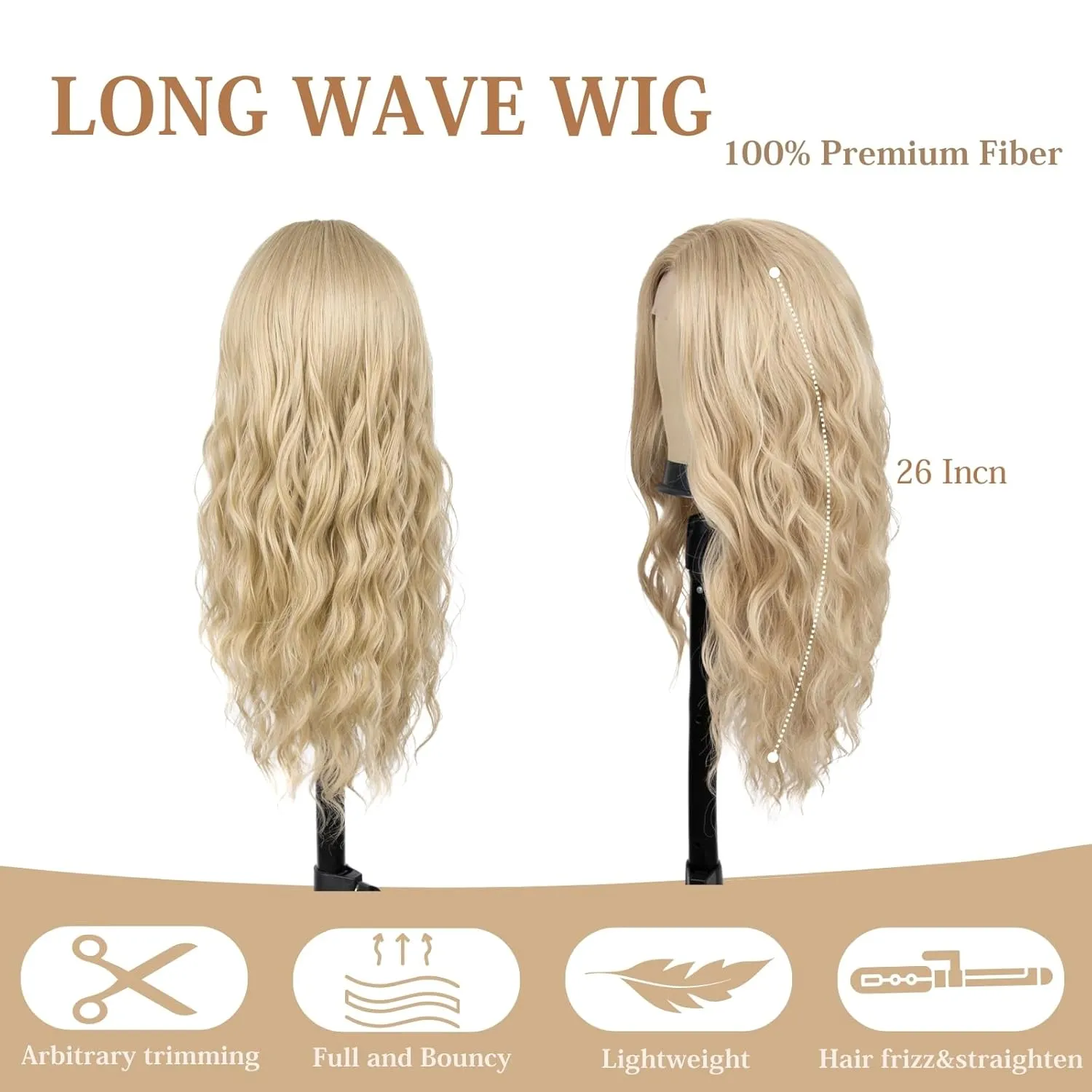 Haoland 613 Blonde Wigs for Women Lace Hairline Long Blonde Wigs, Middle Part Long Curly Wig Heat Resistant Synthetic Hair Looking Natural, Fiber Wig for Daily Party Use