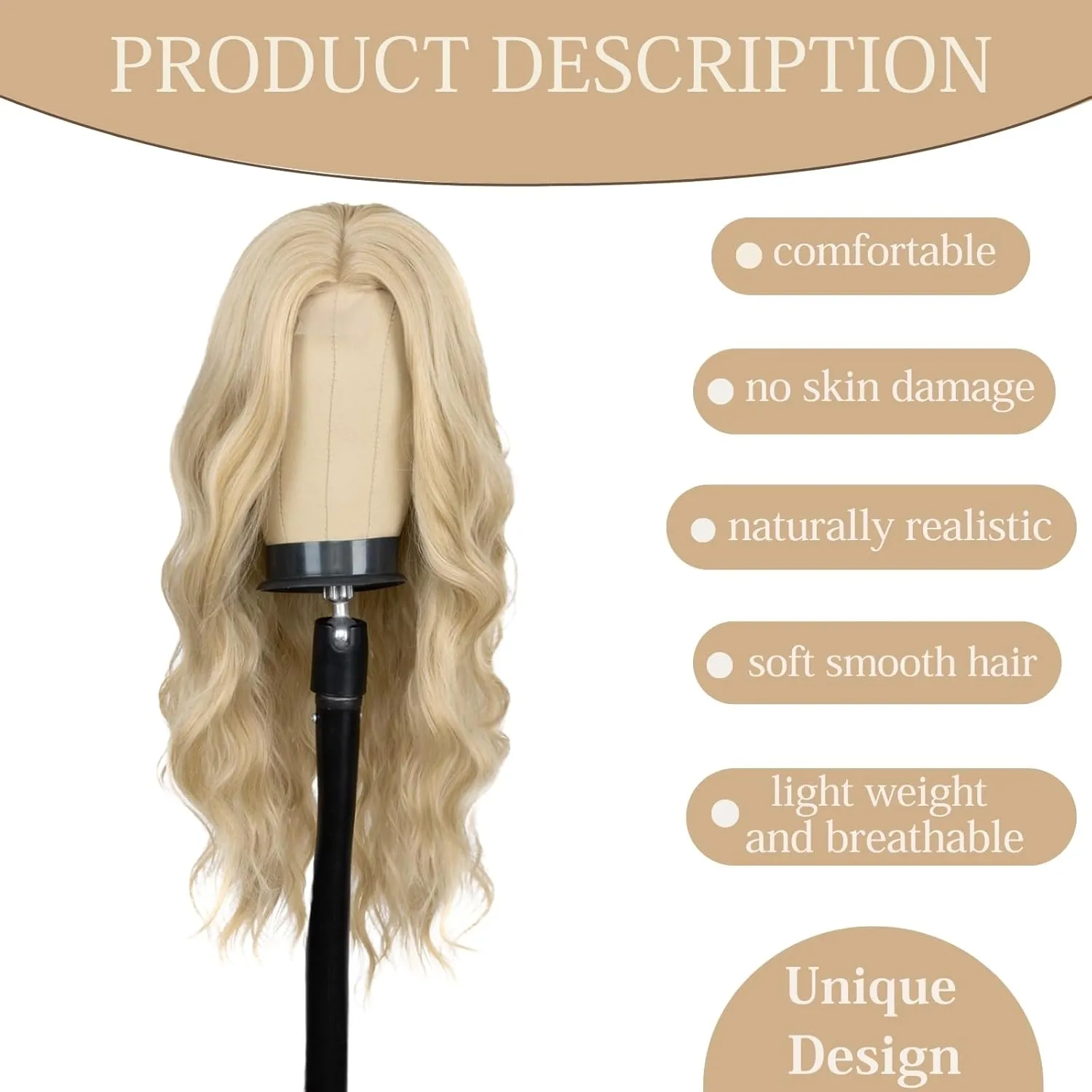 Haoland 613 Blonde Wigs for Women Lace Hairline Long Blonde Wigs, Middle Part Long Curly Wig Heat Resistant Synthetic Hair Looking Natural, Fiber Wig for Daily Party Use