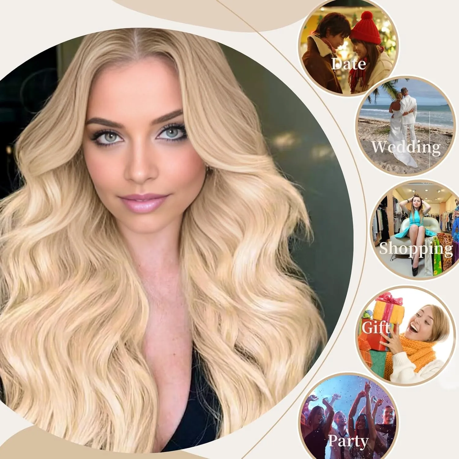 Haoland 613 Blonde Wigs for Women Lace Hairline Long Blonde Wigs, Middle Part Long Curly Wig Heat Resistant Synthetic Hair Looking Natural, Fiber Wig for Daily Party Use