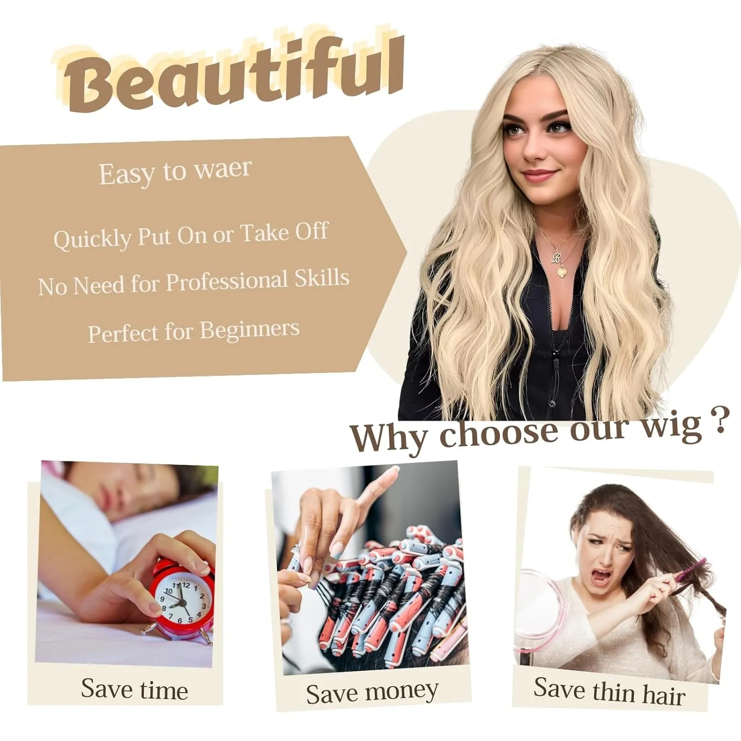 Haoland 613 Blonde Wigs for Women Lace Hairline Long Blonde Wigs, Middle Part Long Curly Wig Heat Resistant Synthetic Hair Looking Natural, Fiber Wig for Daily Party Use
