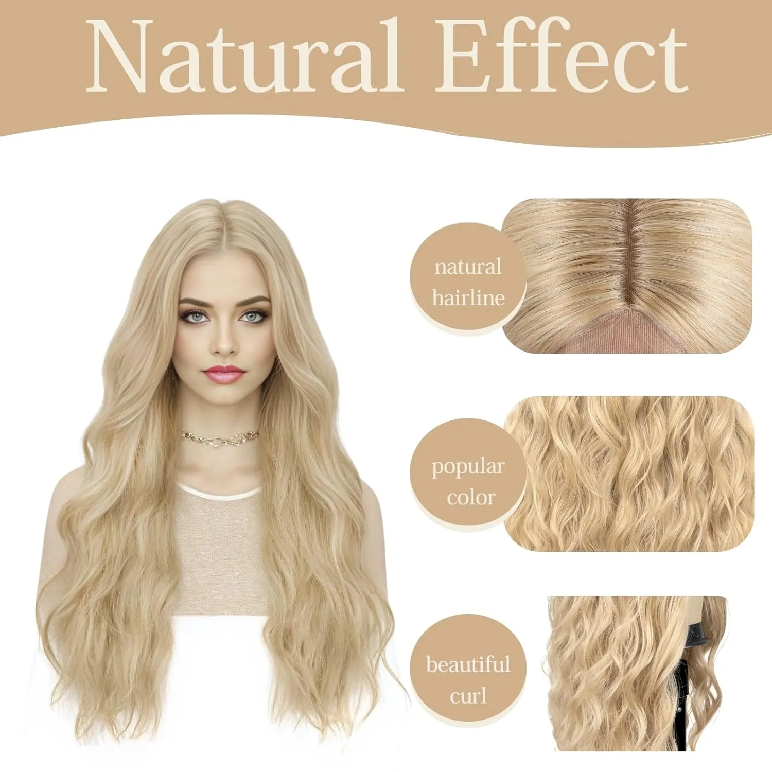 Haoland 613 Blonde Wigs for Women Lace Hairline Long Blonde Wigs, Middle Part Long Curly Wig Heat Resistant Synthetic Hair Looking Natural, Fiber Wig for Daily Party Use