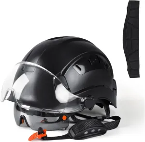 Hard Hat with Visor Safety Helmet with Chin Strap and 2 Sweatbands Adjustable Construction Helmet with 6-Point Suspension Build-in Vented Hard Hat for Climbing Cycling Type I Class C(Black)