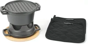 HAWOK 6 Piece Stove Set, Potable Cast Iron Charcoal Grill Stove with 1QT Dutch Oven, with Multipurpose Lid, Five-Leg Buffet Tray, Multipurpose Mini BBQ Stove Set