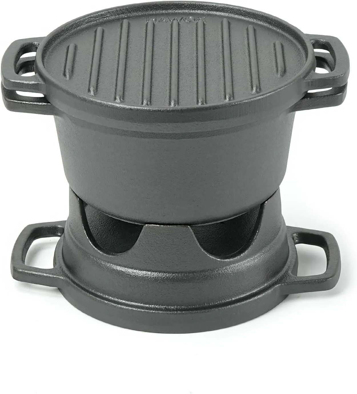 HAWOK 6 Piece Stove Set, Potable Cast Iron Charcoal Grill Stove with 1QT Dutch Oven, with Multipurpose Lid, Five-Leg Buffet Tray, Multipurpose Mini BBQ Stove Set