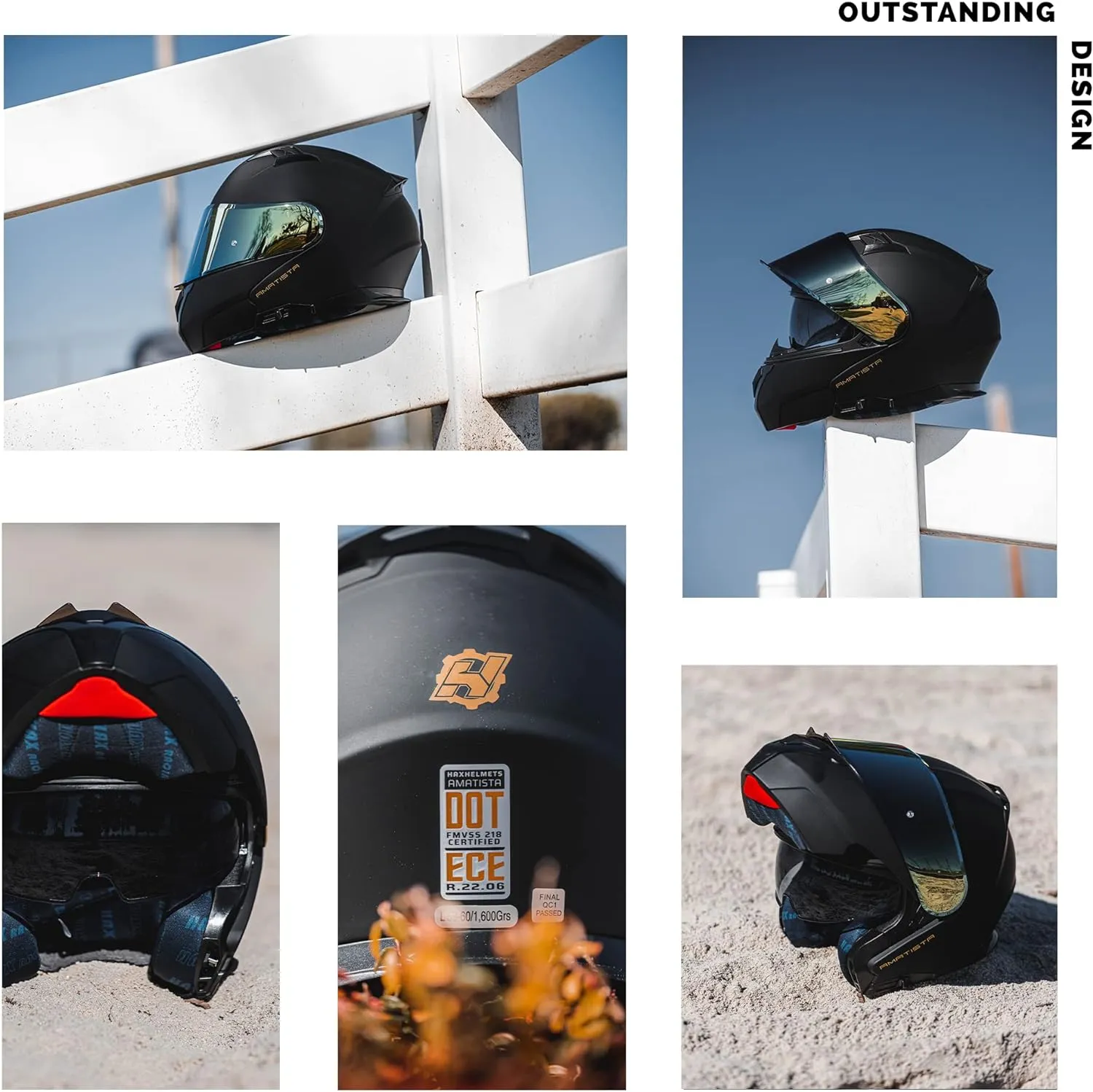 HAX Amatista Modular Flip-Up Dual Visor Motorcycle Helmet - DOT/ECE Approved, Lightweight, Comfortable, and Stylish Helmet for Men and Women (Matte Black M)