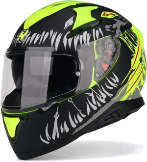 HAX Full Face Motorcycle DOT Approved Helmet with Dual Rear Wing and Pinlock Ready - Lightweight and Durable Motorbike Street Bike Helmet for Adults (Impulse Devour Yellow,M)