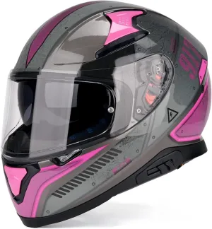 HAX Full Face Motorcycle DOT Approved Helmet with Dual Rear Wing and Pinlock Ready - Lightweight and Durable Motorbike Street Bike Helmet for Adults (Impulse Droid Pink,M)
