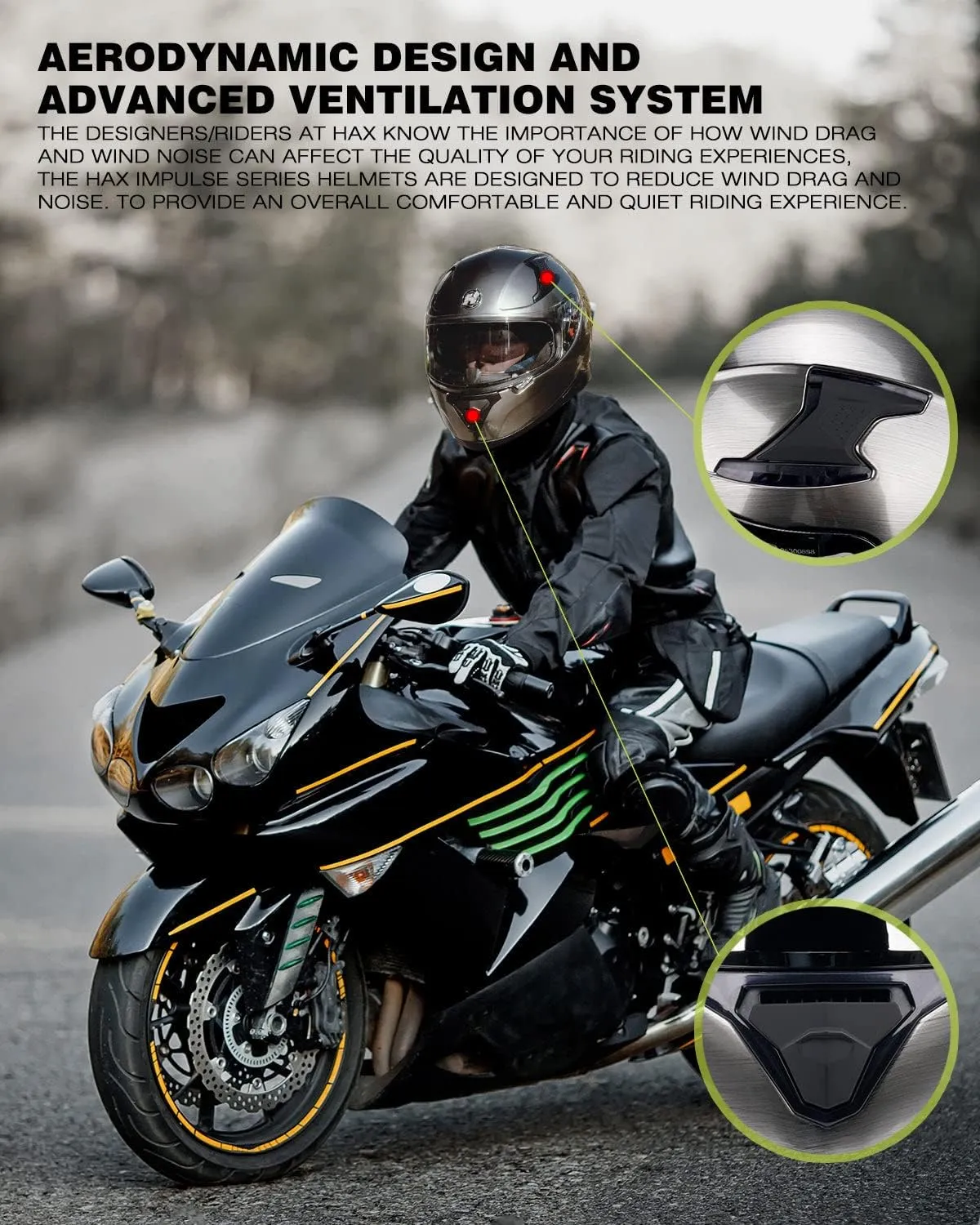 HAX Full Face Motorcycle DOT Approved Helmet with Dual Rear Wing and Pinlock Ready - Lightweight and Durable Motorbike Street Bike Helmet for Adults (Mercury, L)
