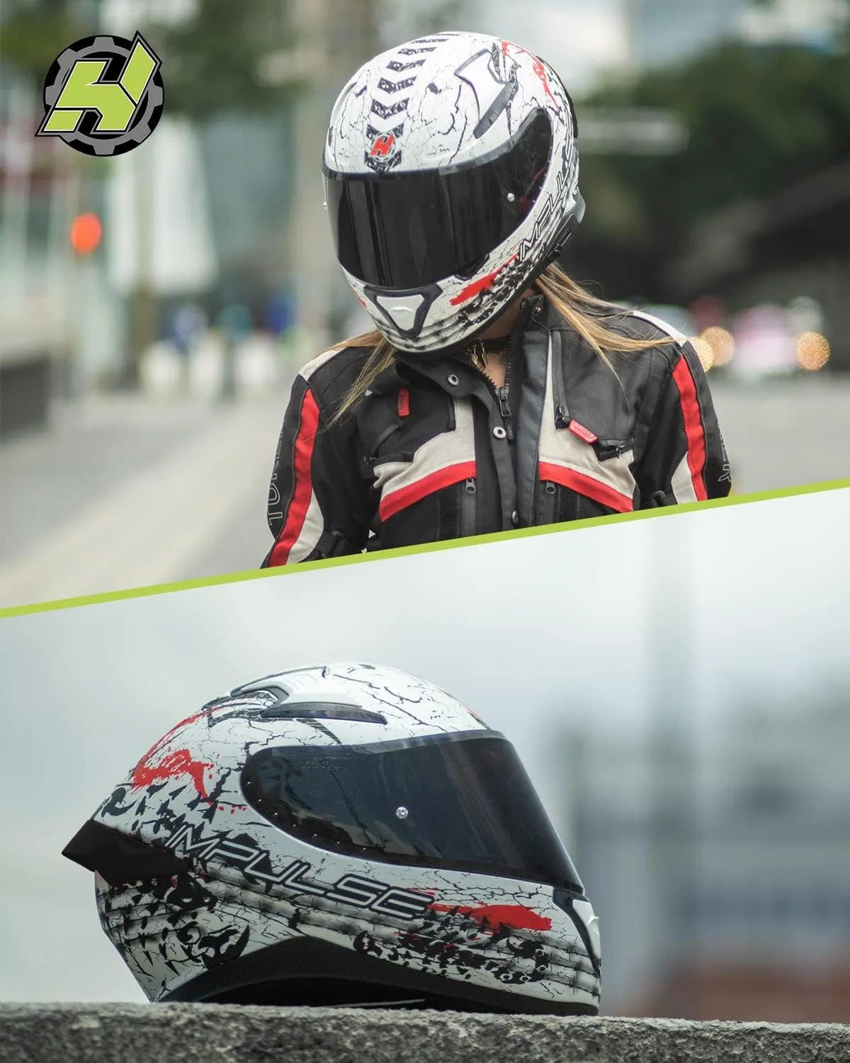 HAX Full Face Motorcycle DOT Approved Helmet with Dual Rear Wing and Pinlock Ready - Lightweight and Durable Motorbike Street Bike Helmet for Adults (Scorpion,M)