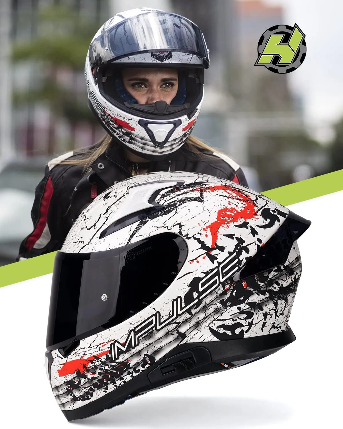 HAX Full Face Motorcycle DOT Approved Helmet with Dual Rear Wing and Pinlock Ready - Lightweight and Durable Motorbike Street Bike Helmet for Adults (Scorpion,M)