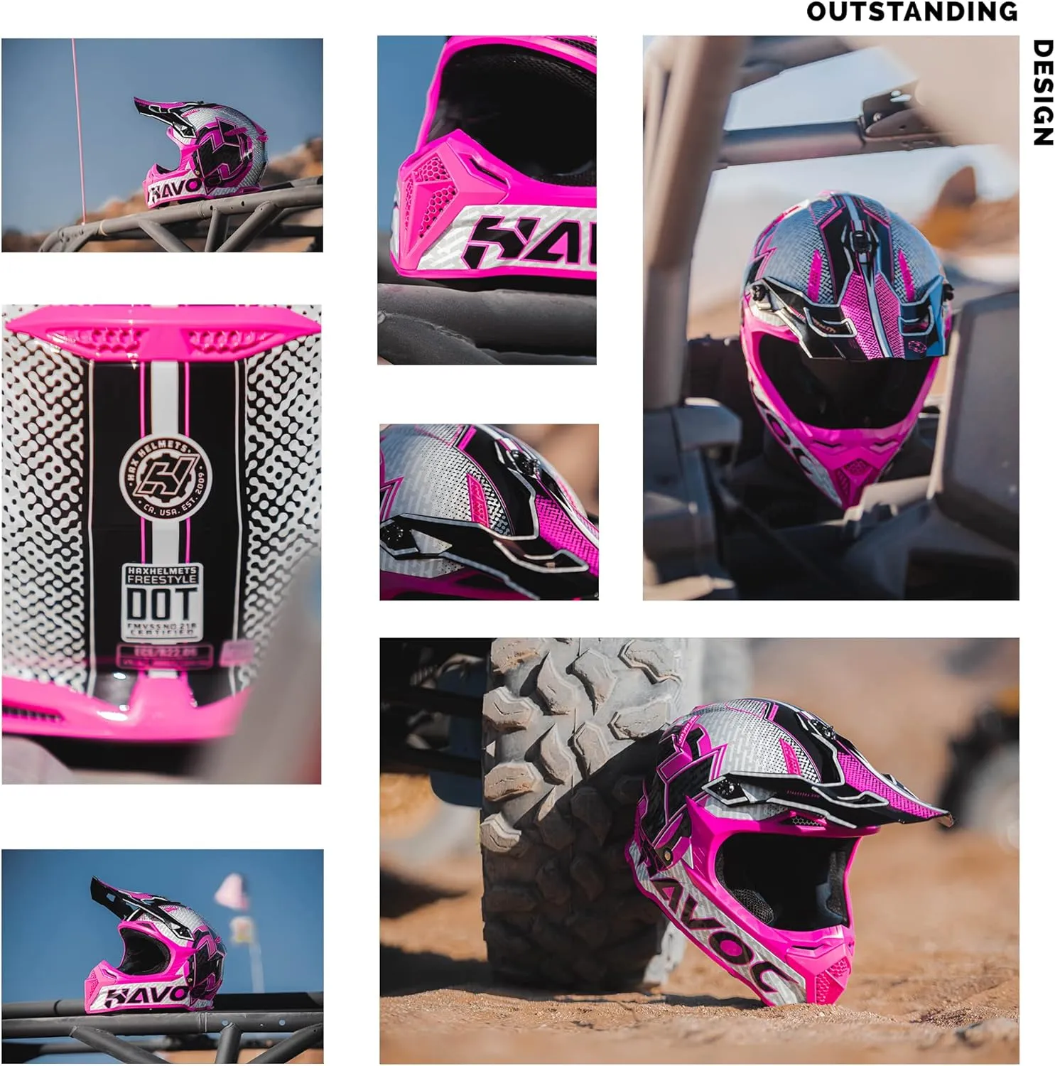 HAX Havoc Fullface Off-Road Helmet for Adult ATV Motorcross Dirt Bike Snowmobile - Lightweight, Durable, and DOT Certified for Safety Pink M