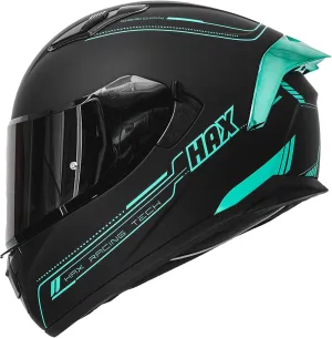 HAX Obsidian Full Face Dual Visor Adult Motorcycle Helmet for Motorbike Street Bike with Pinlock Ready DOT Approved Matte Black Aqua XL