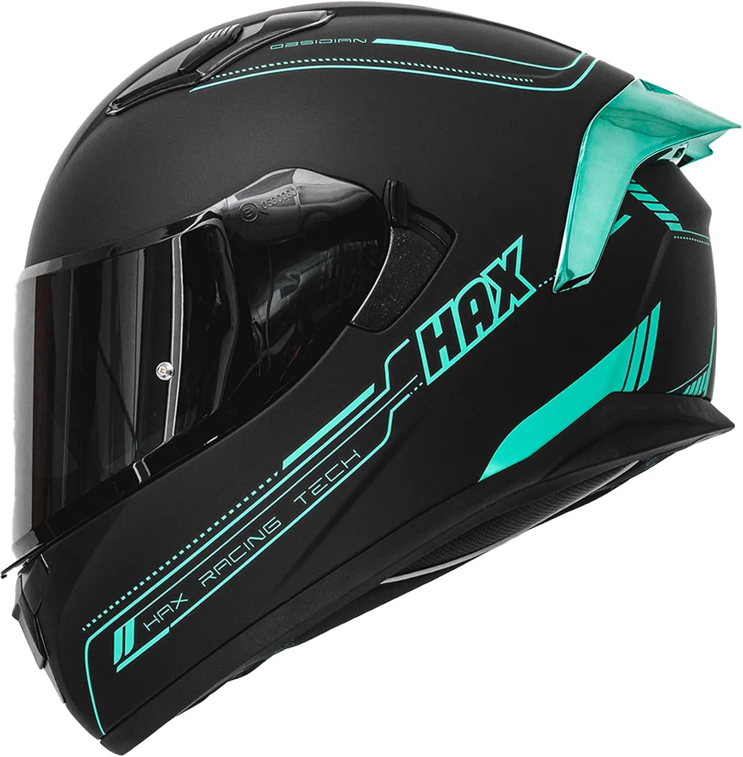HAX Obsidian Full Face Dual Visor Adult Motorcycle Helmet for Motorbike Street Bike with Pinlock Ready DOT Approved Matte Black Aqua XL