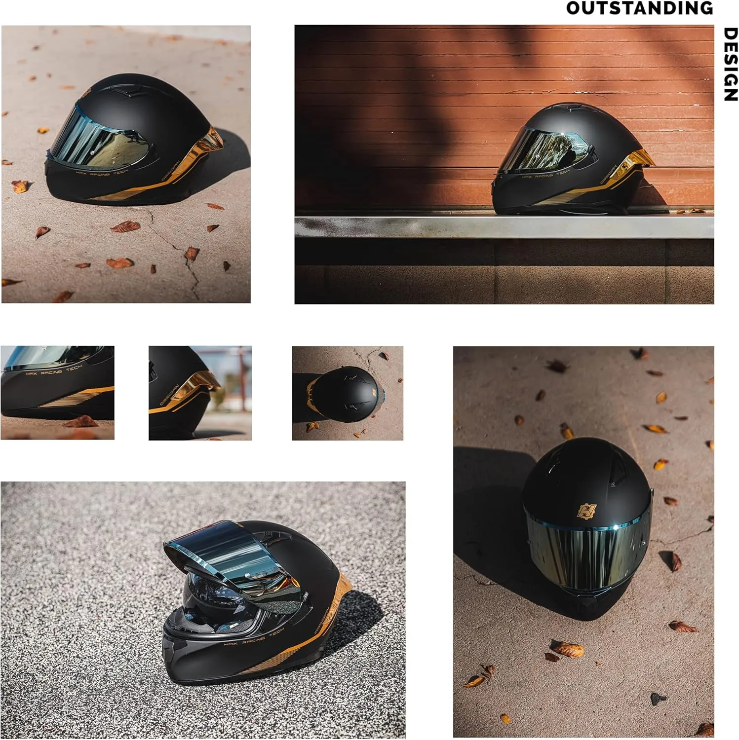 HAX Obsidian Full Face Dual Visor Adult Motorcycle Helmet for Motorbike Street Bike with Pinlock Ready DOT Approved Matte Black Gold L