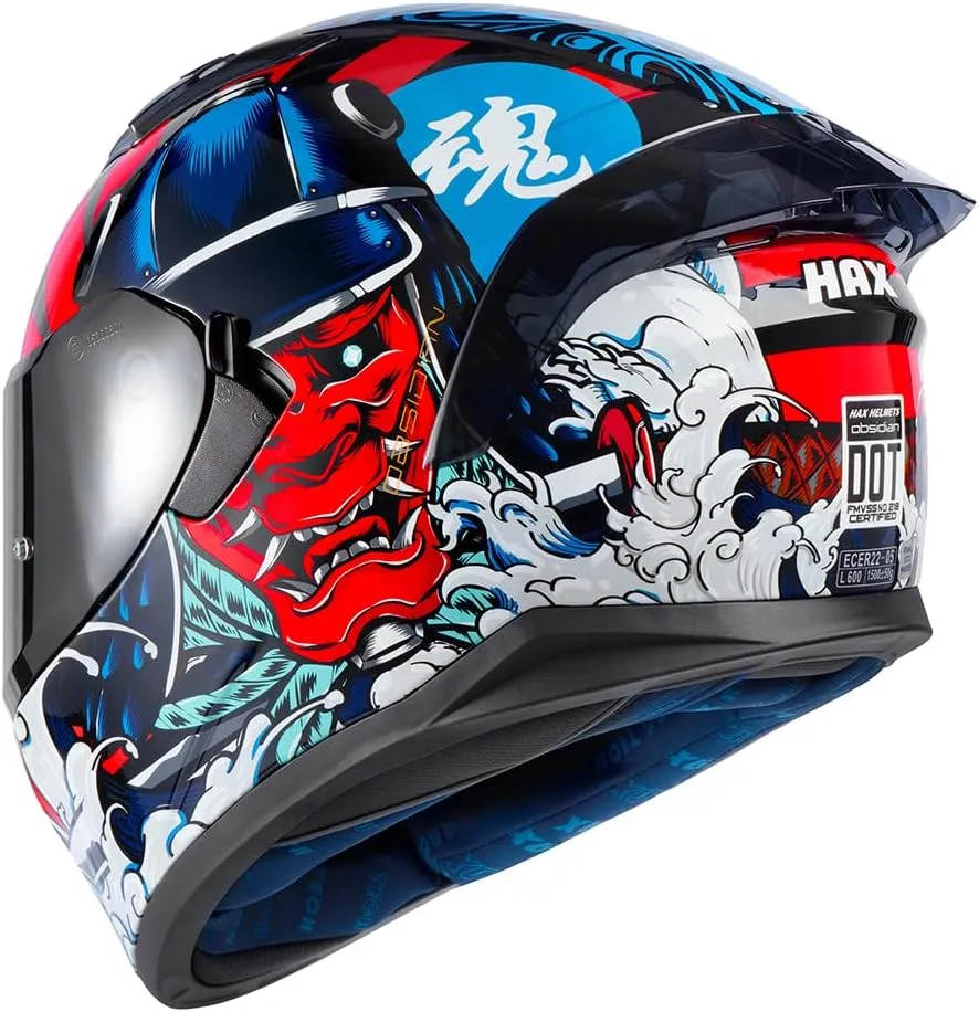 HAX Obsidian Full Face Dual Visor Adult Motorcycle Helmet for Motorbike Street Bike with Pinlock Ready DOT Approved Samurai Red XXL