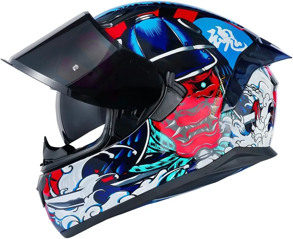 HAX Obsidian Full Face Dual Visor Adult Motorcycle Helmet for Motorbike Street Bike with Pinlock Ready DOT Approved Samurai Red XXL