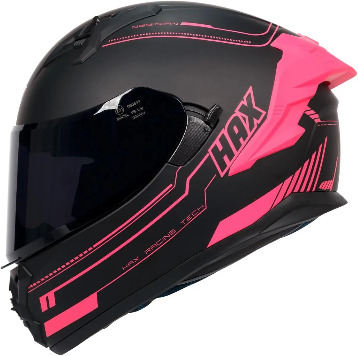 HAX Obsidian Pro Full Face Dual Visor Adult Motorcycle Helmet for Motorbike Street Bike with Pinlock Ready DOT Approved Matte Pink M