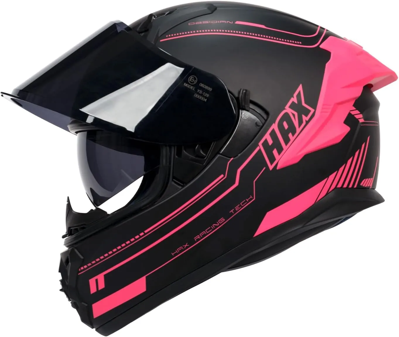 HAX Obsidian Pro Full Face Dual Visor Adult Motorcycle Helmet for Motorbike Street Bike with Pinlock Ready DOT Approved Matte Pink M